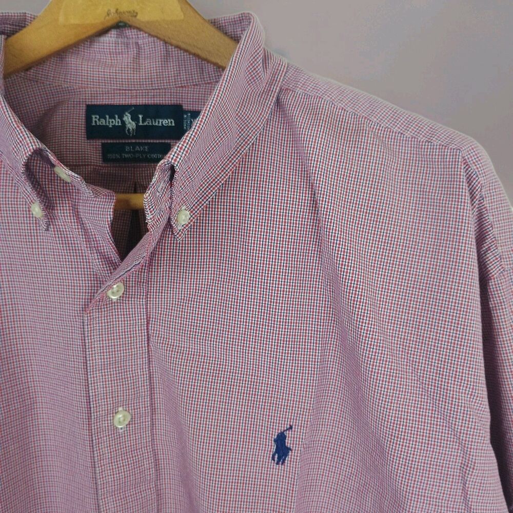 Ralph Lauren Shirt Mens 2XL Vintage Style Red Micro Gingham Blake Fit Preppy